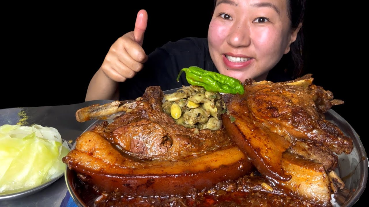 Pork Curry, Stink Bean Yongchak Chutney, Boiled Cabbage And Rice Mukbang