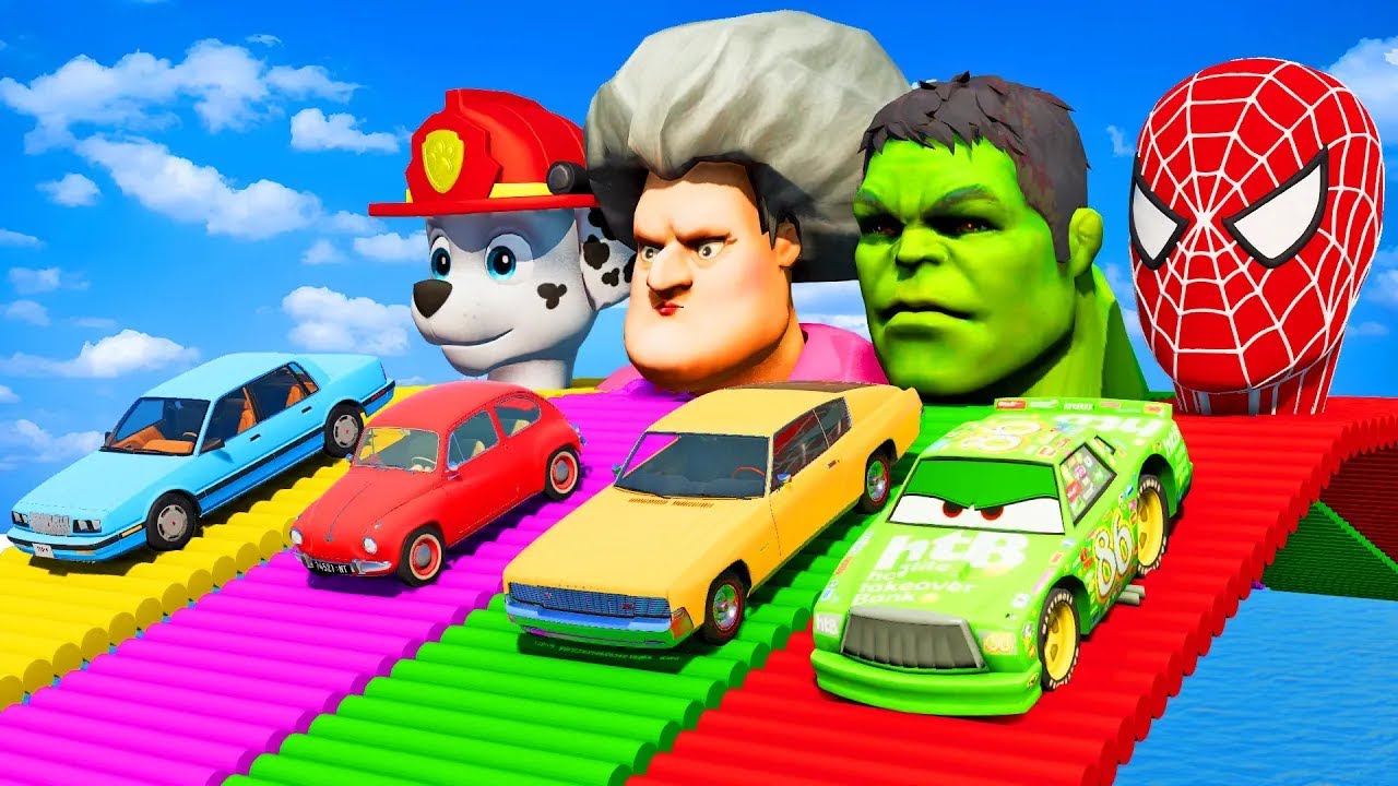 TRANSPORTING PIXAR CARS & FRUITS WITH COLORED & JOHN DEERE vs CLAAS vs TRACTORS - BeamNG.drive #962