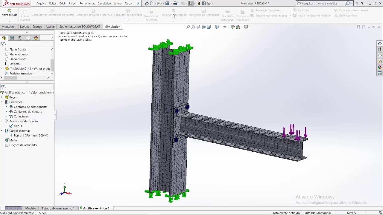 Aula 346 - Estrutura Parafusada Analise simples Resistência Parafuso - Solidworks - Marcelo Pereira
