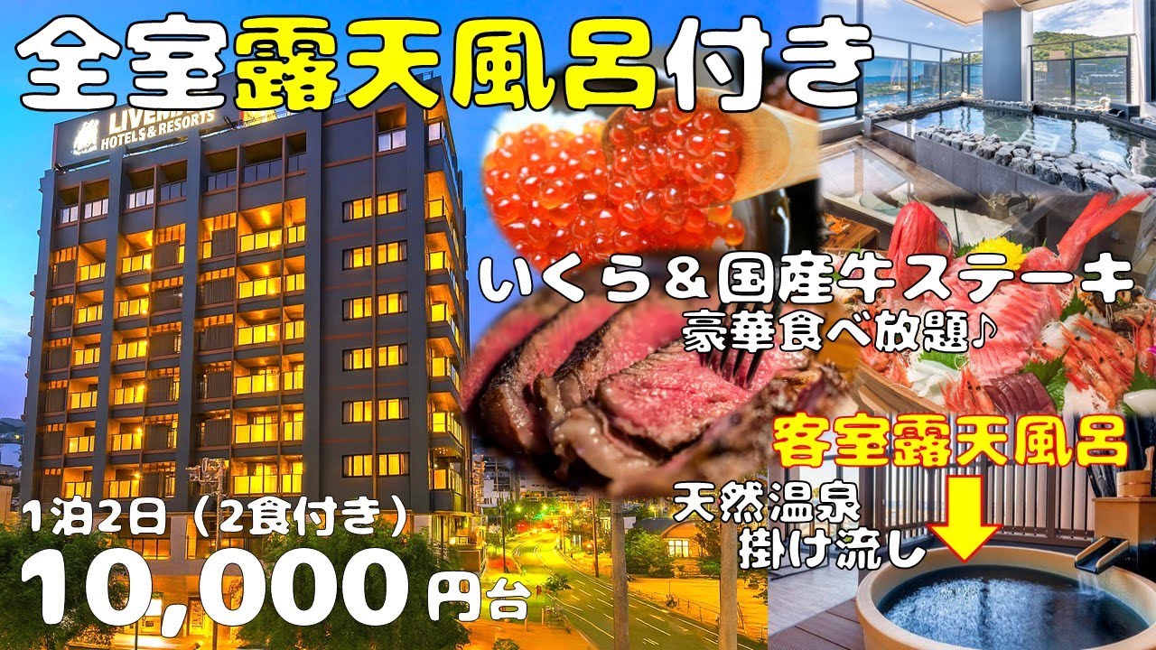 【全室♨️源泉掛け流しの露天風呂付き！2食付で10,000円台】いくら盛り放題＆国産牛ステーキ食べ放題♪コスパ最高豪華ビュッフェに海を眺めながらのお風呂で贅沢温泉旅！温泉の様子を紹介（2026年最新）