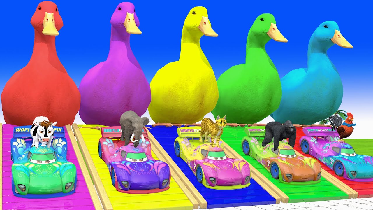 Long Slide Game With Cow Elephant Gorilla Hippopotamus Tiger - 3d Animal Game - #Animals.3D