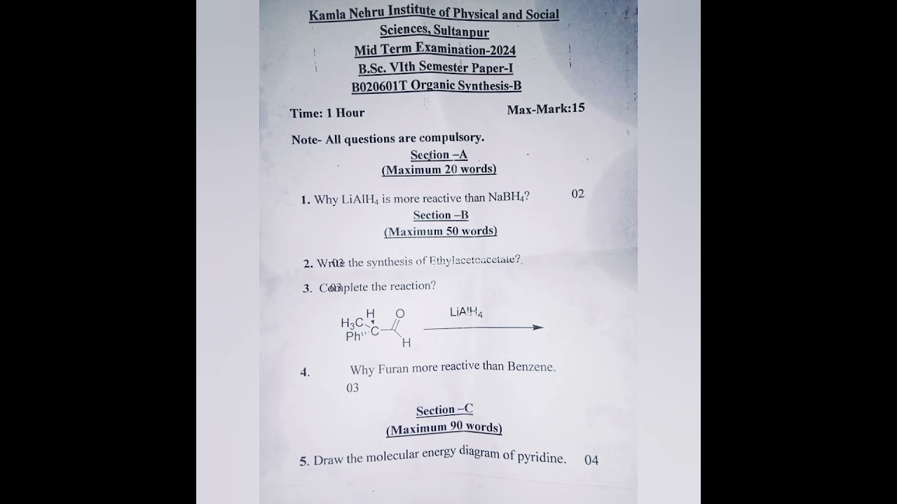 #bsc #semester6 #paper1  #chemistry #mid #exam #question #paper 😎💫🤟
