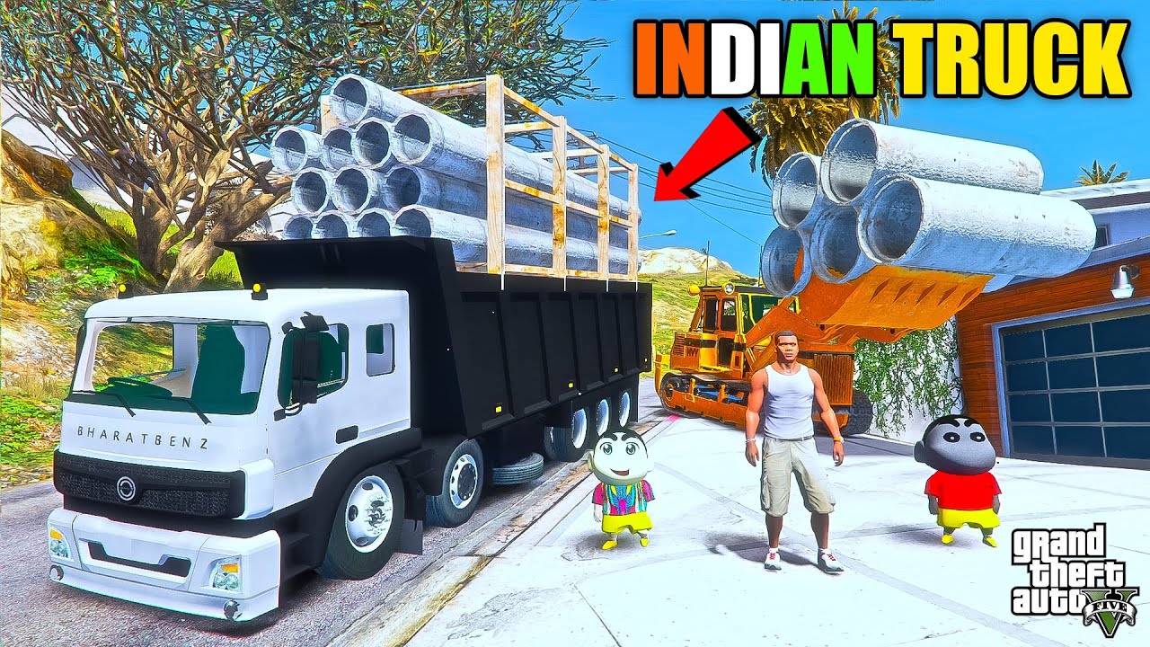 Franklin and Shinchan & BlackChan Buy Indian Bharat Benz Truck And Start Transport Business in GTA 5