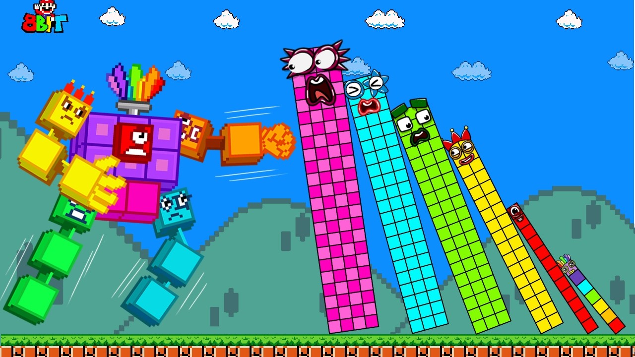Robot Numberblocks Batttle With Robot Bowser In Super Mario Bros. | Game Animation