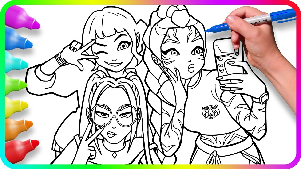Satisfying Coloring - Mira, Rumi, Zoey FanArt / KPop Demon Hunters Coloring Pages