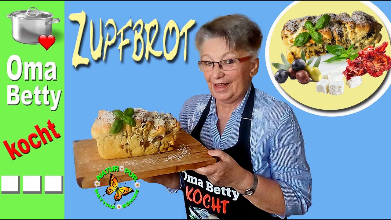 Zupfbrot das mediterrane Partybrot mit Feta, Oliven und getrockneten Tomaten