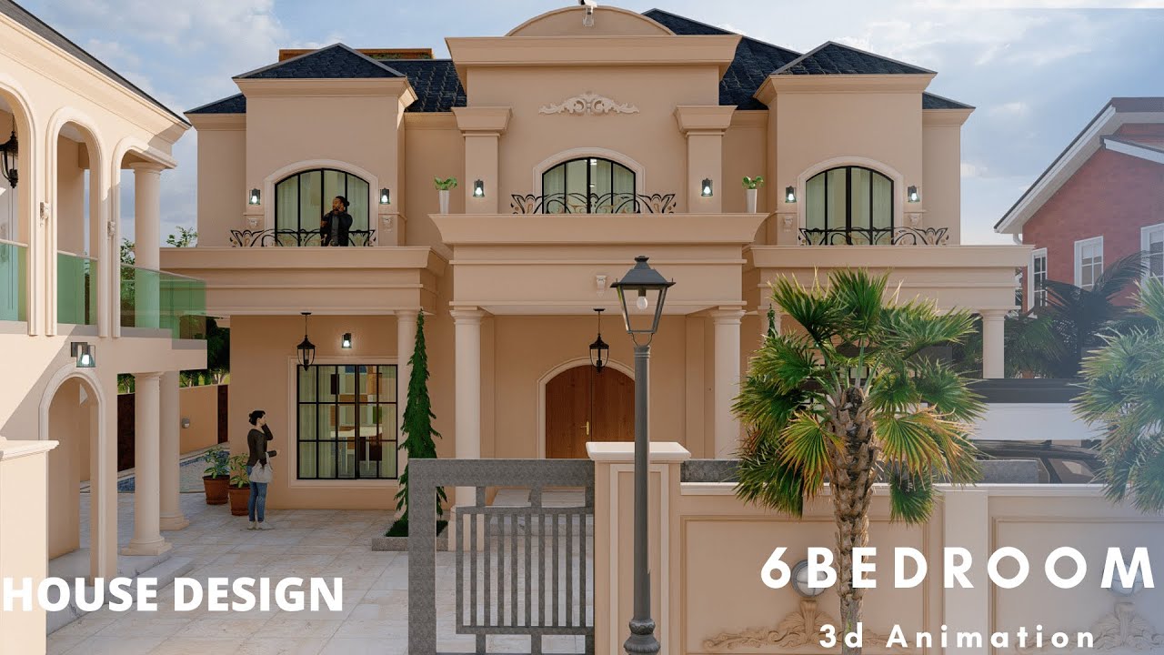 3d house plan - 6 bedroom story building with swimming pool || Download the Floor plan.
