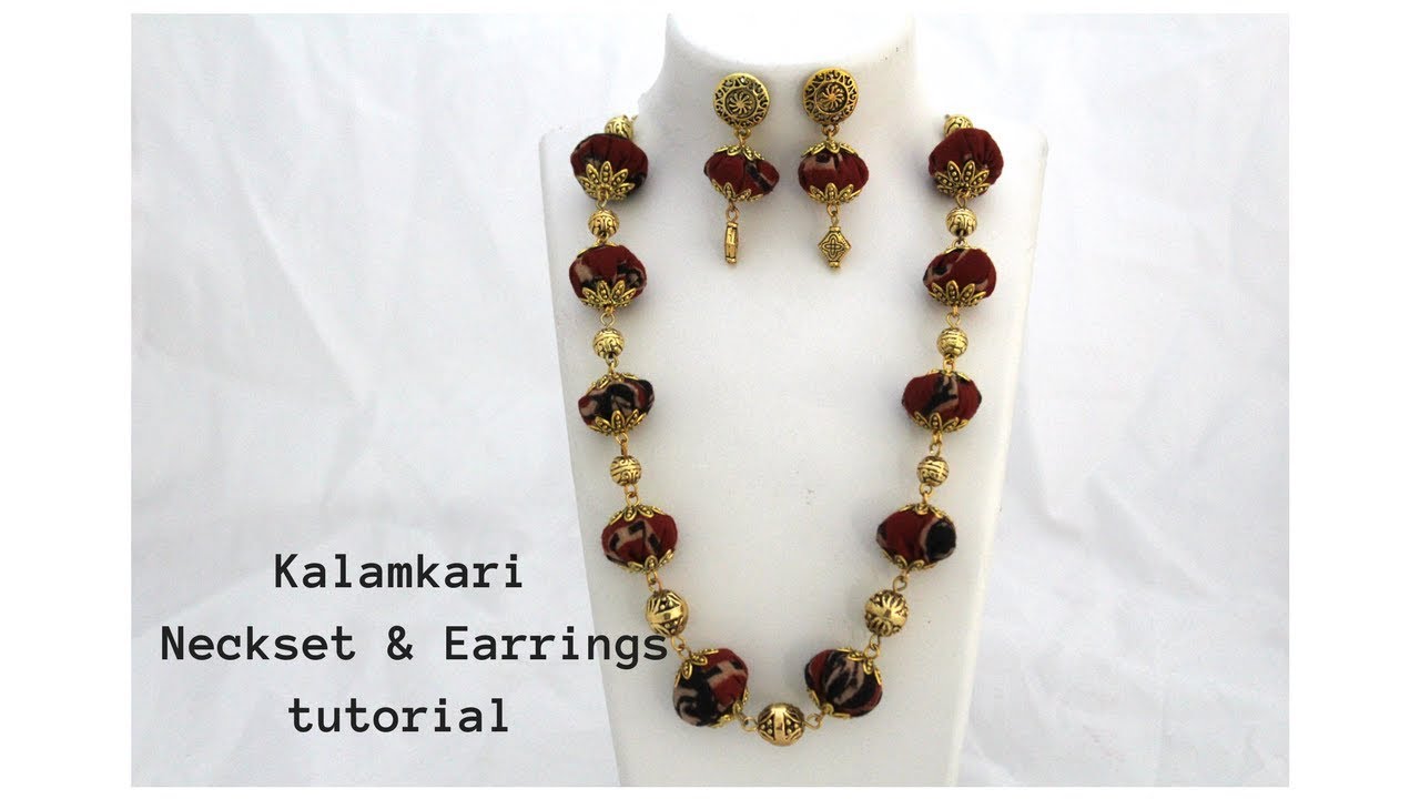 How to make kalamkari neckset and earrings|Easy tutorial fabric neckset and earrings