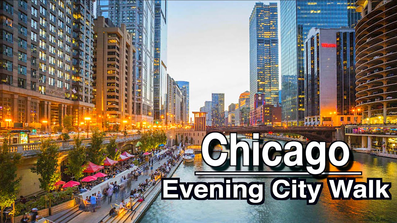 Chicago At Night Downtown City Walk | 5k 60 | City Sounds