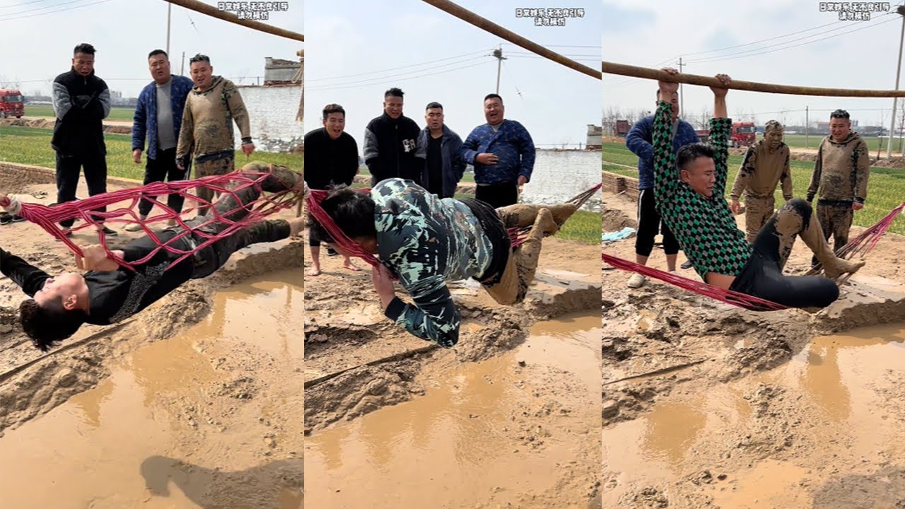 The most difficult hammock to lie on: the mud challenge#funny#hilarious
