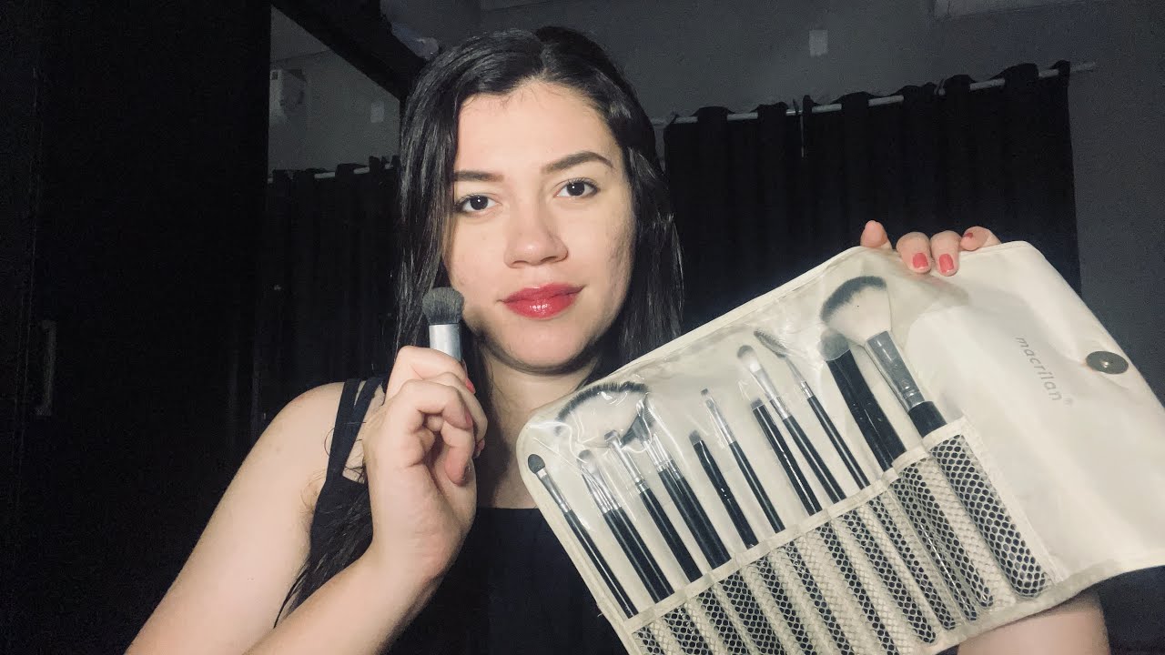 ASMR PINCÉIS NA TELA, sons de cabo de pincel e carinho no rosto #asmr 