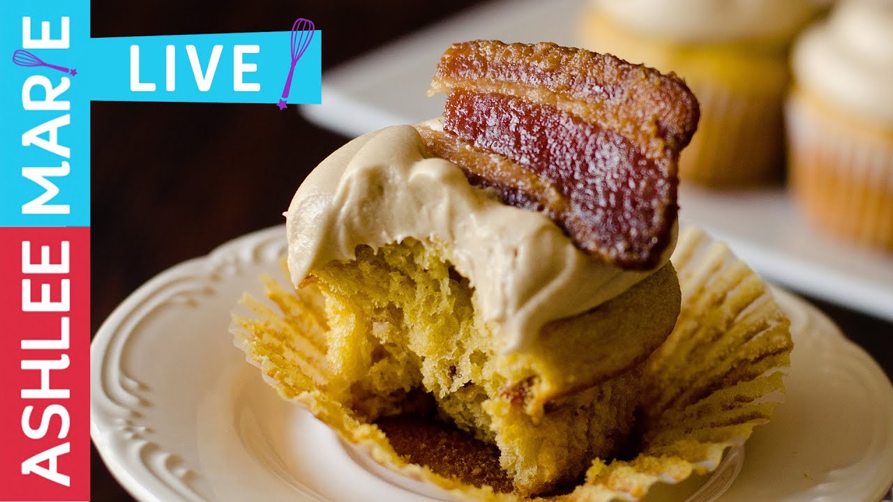 LIVE - How to make Maple Bacon Cupcakes - easy cupcake and frosting recipes