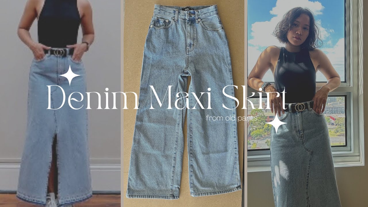 Making Denim Maxi Skirt / from old pants👖