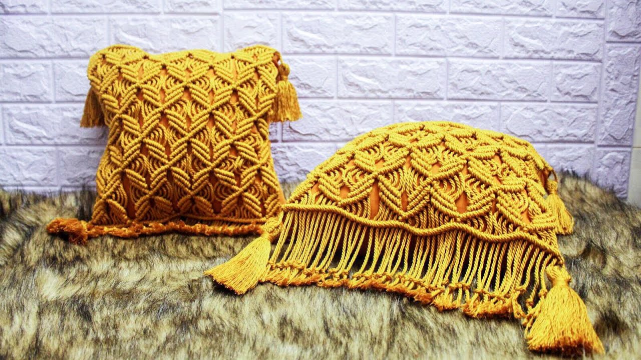 DIY How To Macrame Cushion, double half hitch, macrame basic knots by TNARTNCRAFTS