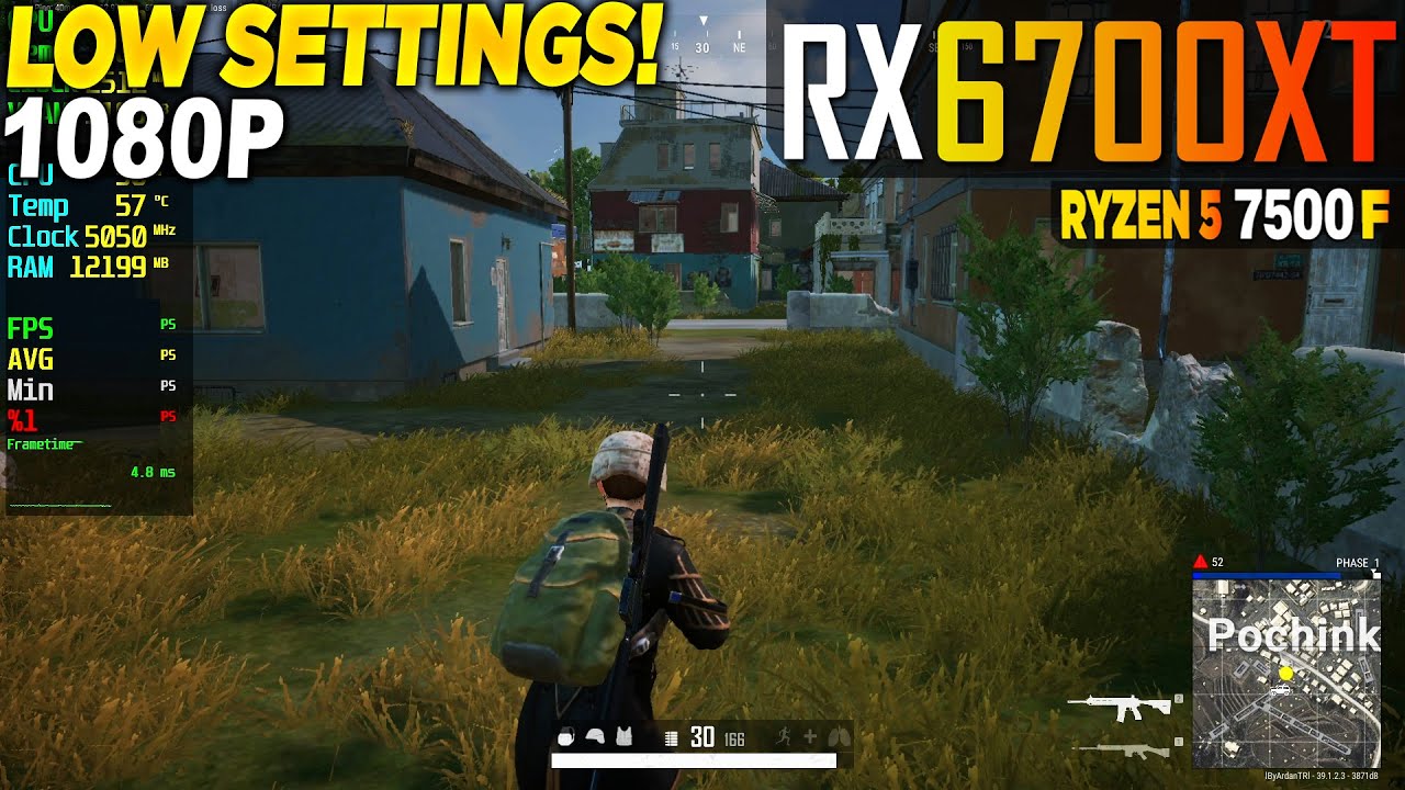 PUBG RX 6700 XT + Ryzen 5 7500F - 1080p Very Low,