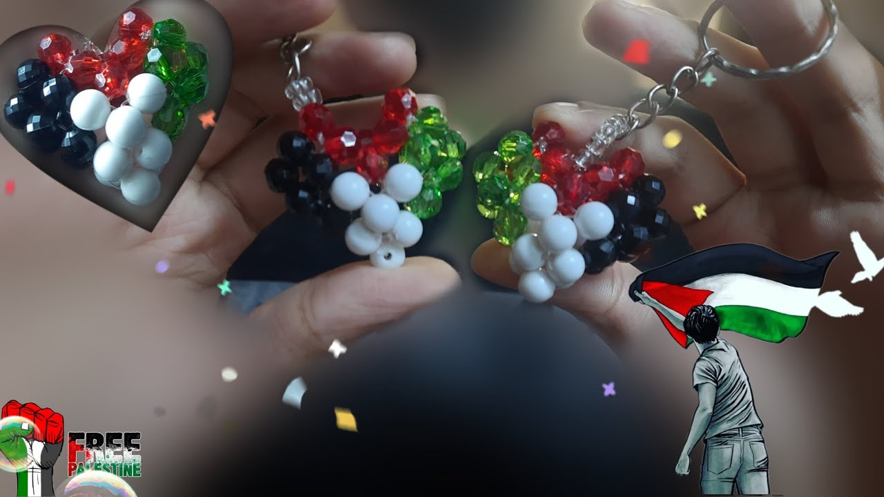 طريقة عمل ميدالية علم فلسطين بالخرز 🇵🇸 على شكل قلب♥️مجسم🤩 Palestine flag in bead
