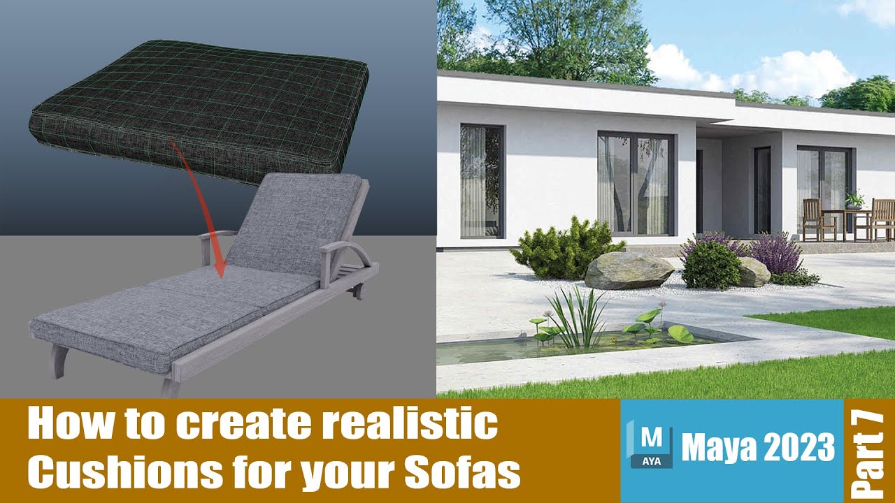 How to Make and add Cushions to your Sofa for your Maya Scene Part 7