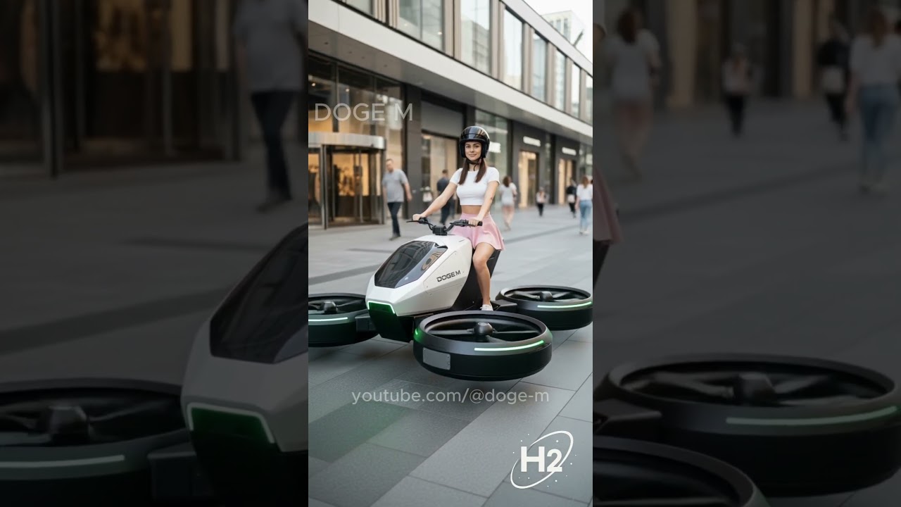 Futuristic Hoverbike Flight in a Modern City #robot #flyingcar  #futuristictech  #drone #hoverbike