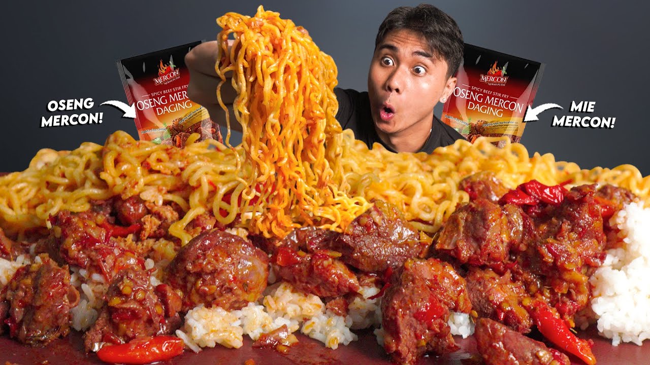 KACAU!! MUKBANG OSENG DAGING MERCON + MIE MERAH PUTIH BERKILO-KILO!! PEDASNYA BIKIN NAGIH!!🥵