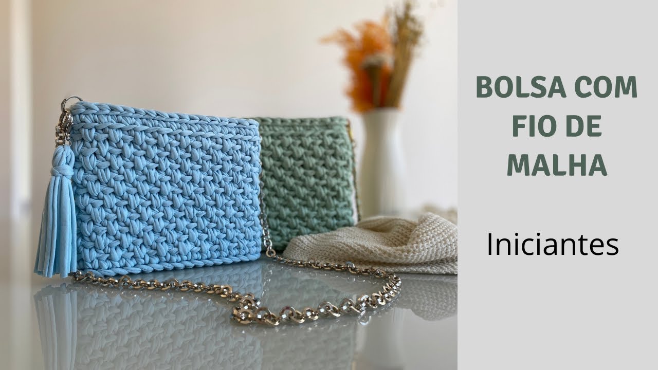 Bolsa de crochê com fio de malha - iniciantes
