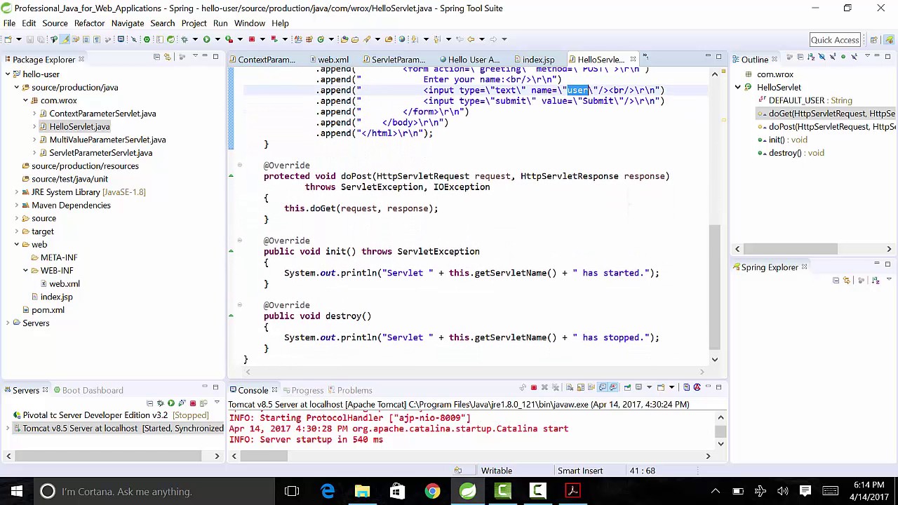 Java Web Servlet Example Hello User - xml mapping and annotation WebServlet