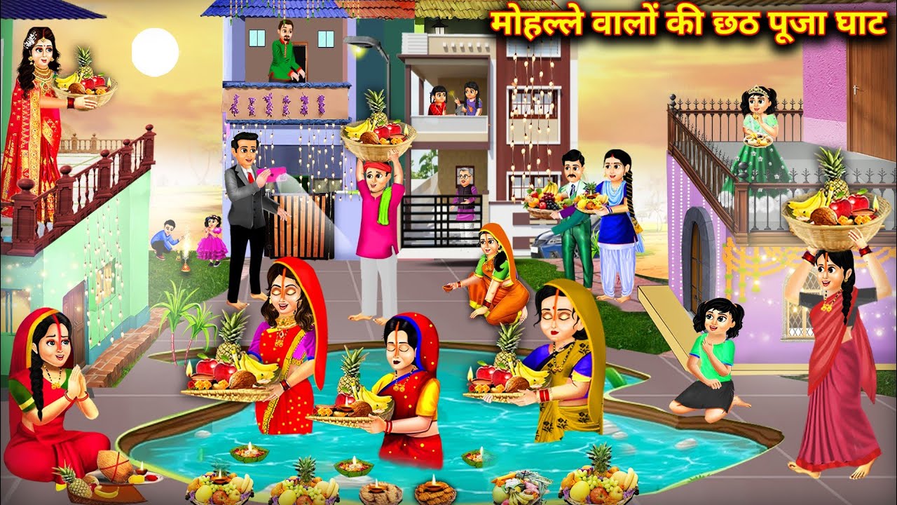 मोहल्ले वालों की छठ पूजा || Chhath Puja Ghat Of Local People || Cartoon Video || Abundance Kahaniyan