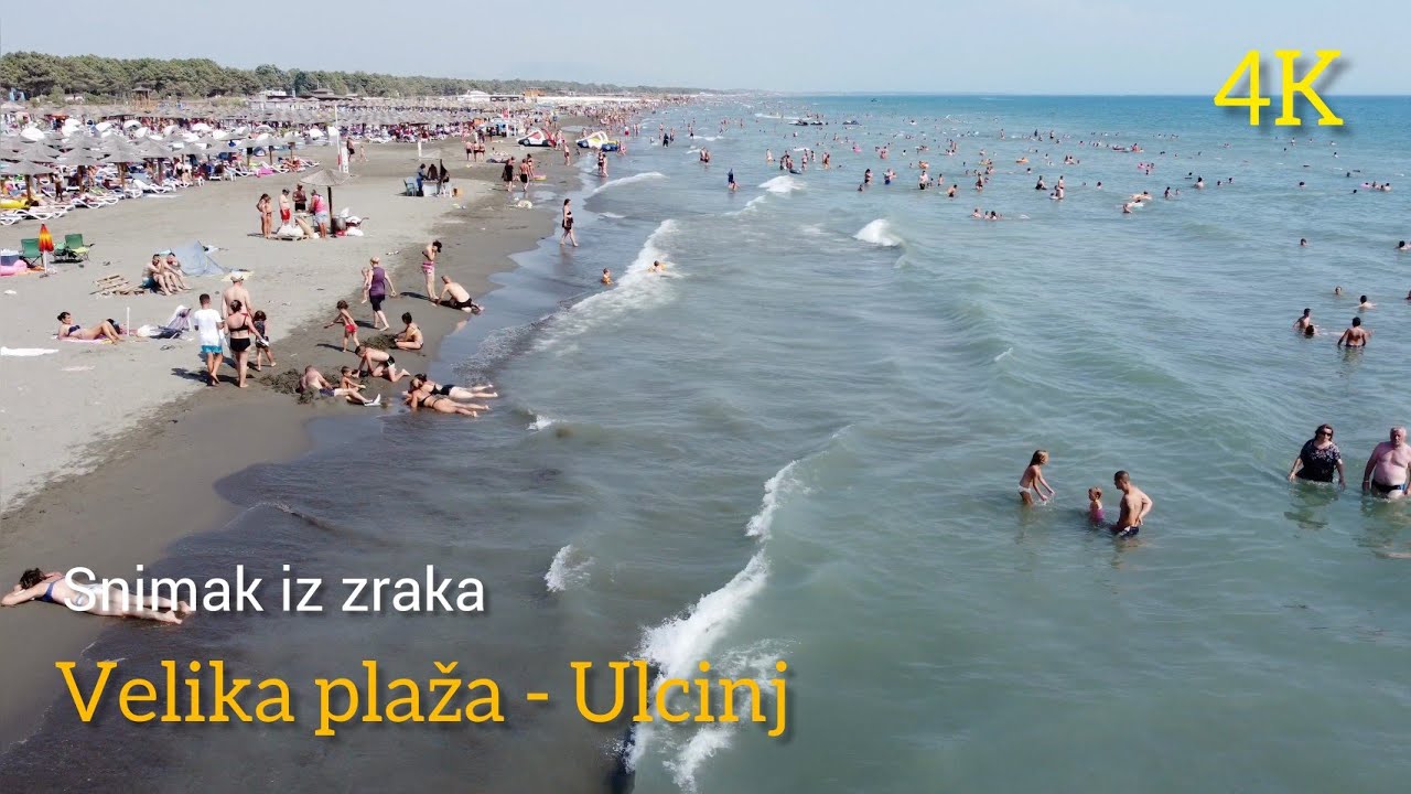 Ulcinj Velika plaza - valovi 4K video iz zraka, plazha e madhe Ulqin