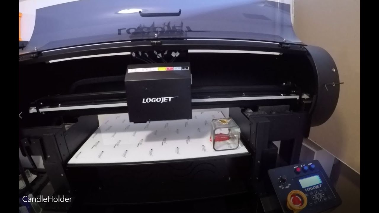 Using our LogoJet UV Printer to print on a Glass Candle Holder