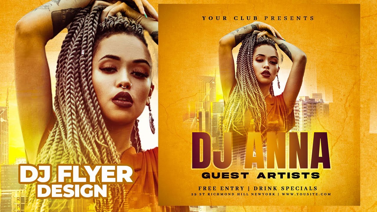 Learn How to make DJ Party flyer | Social Media Ad | Creative Design | FREE PSD | Easy Steps !!