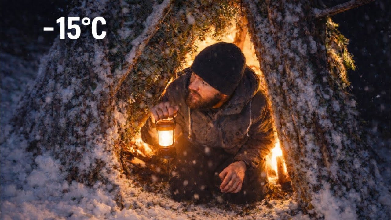 Alone at -15°C ❄️ | Building a Primitive Survival Shelter in a Blizzard 