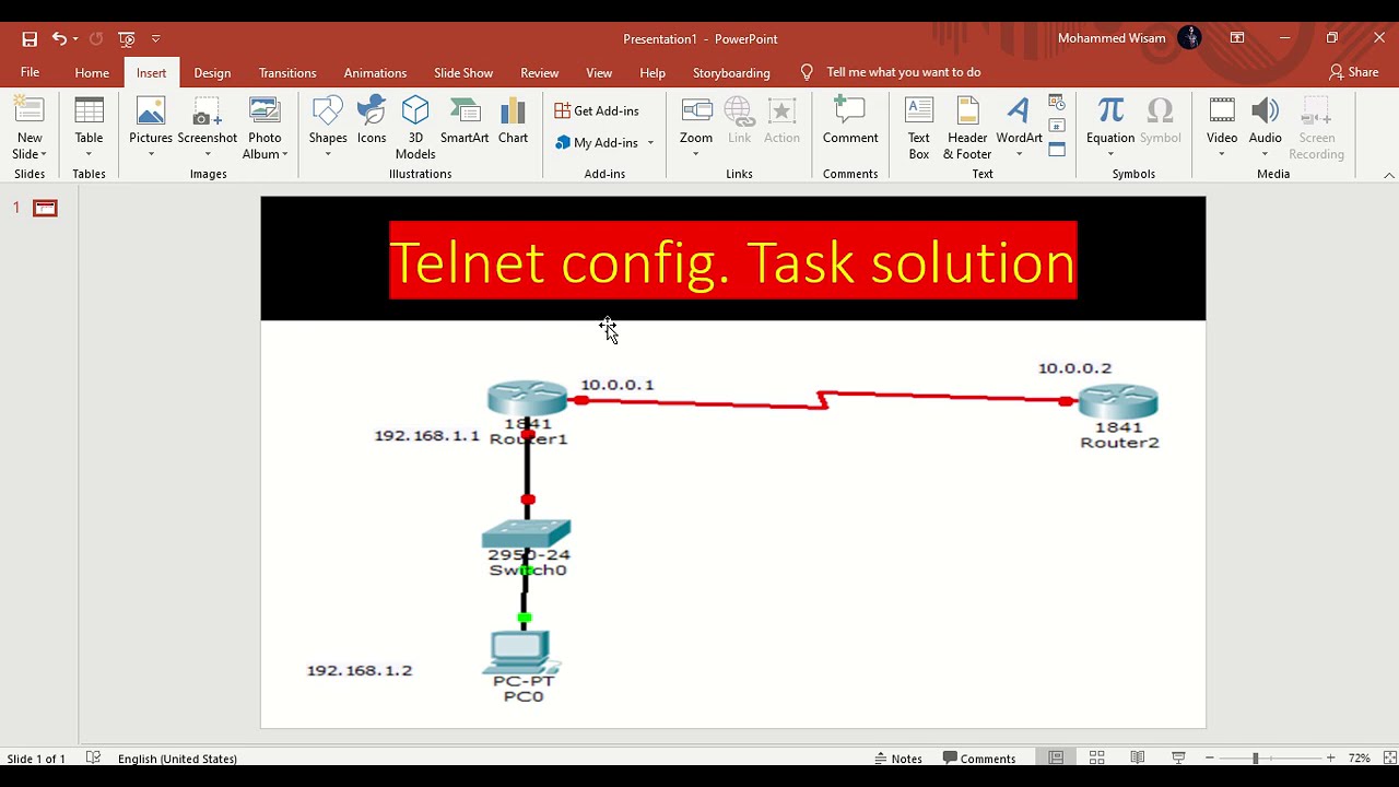 Connecting two net. & activating Telnet Cisco packet tracer || ربط شبكتين وتفعيل تيل نت سسكو باكت