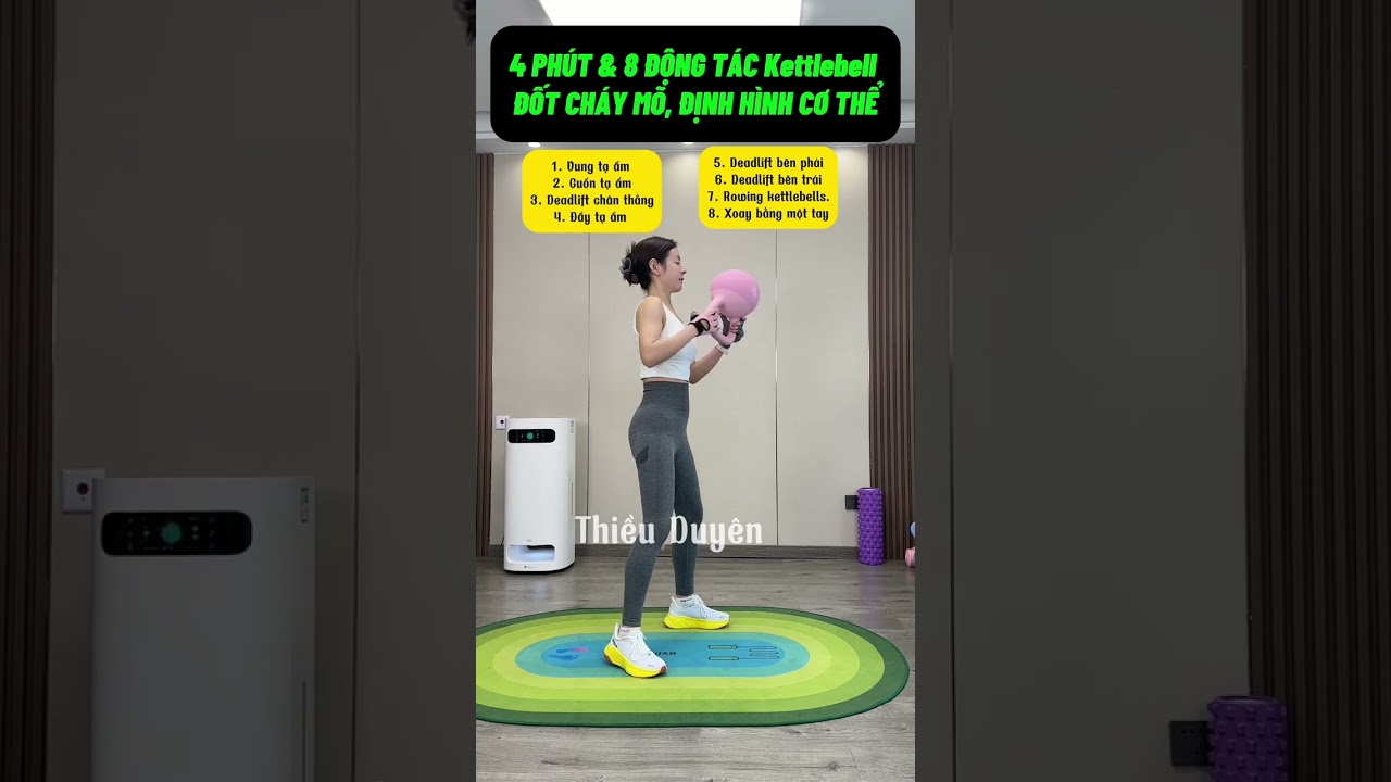 Tập tạ ấm 4 ph&uacute;t tại nh&agrave; bụng to th&agrave;nh nhỏ, m&ocirc;ng đ&agrave;o cong tr&ograve;n #đốt mỡ hiệu quả  #kettlebell