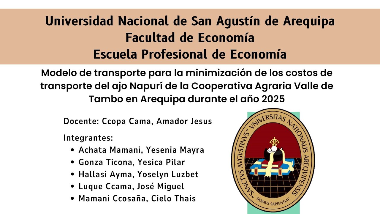 Modelo de transporte para la minimización de los costos de transporte del ajo Napurí en Arequipa