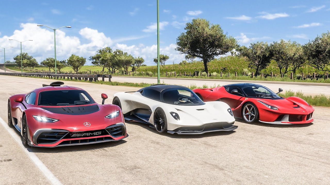 Forza Horizon 5 Drag race: Mercedes-AMG Project One vs LaFerrari vs Aston Martin Valhala