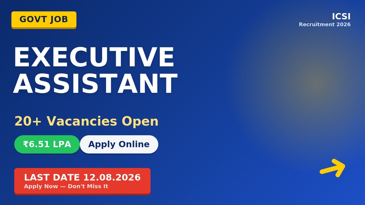 ICSI Jobs 2026 &mdash; Executive Assistant, Salary ₹6.51 LPA | Apply Now