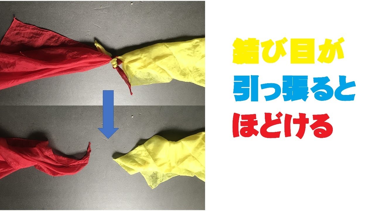 結び目が引っ張るとほどける(スリップノット）　Unravel when the knot is pulled (slipknot)