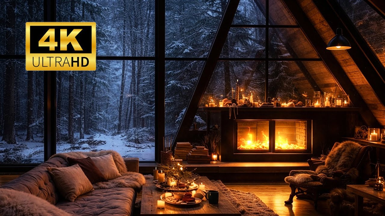 10 Hour Fireplace with Calm Ambient Music | Cozy Winter Atmosphere