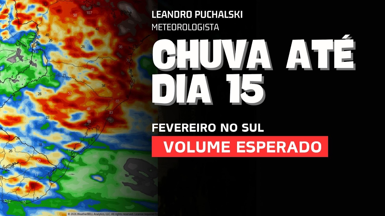 VOLUME DE CHUVA PREVISTO ATÉ DIA 15 DE FEVEREIRO
