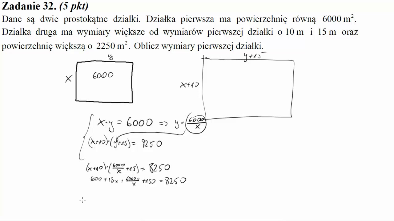 Dane są dwie prostokątne działki  Działka pierwsza ma powierzchnię 6000m2  Działka druga ma wymiary