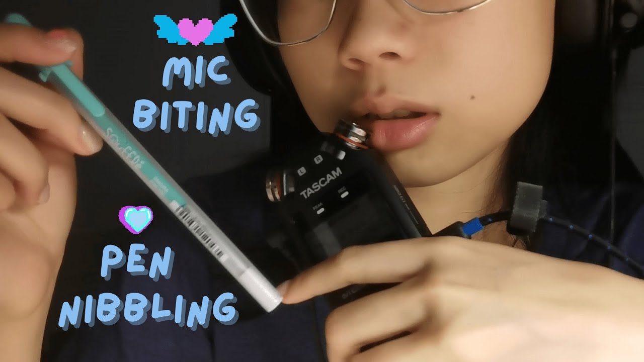 asmr | mic biting and pen nibbling (whispering only + kinda loud breathing)