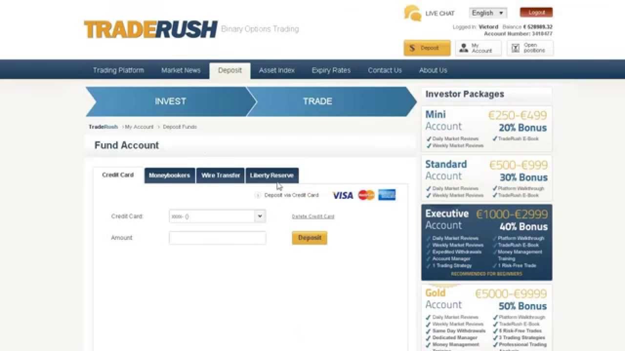 TradeRush Binary Trading Demo -- 100% Bonus and 85% Payout - Us Friendly Broker
