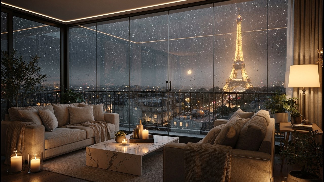 Rainy Paris Night Lofi 🌧️ Eiffel Tower View Ambience | Study, Relax & Sleep