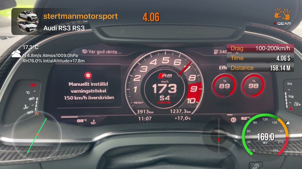 Audi R8 v10 Performance 620Hp 100-200km/h