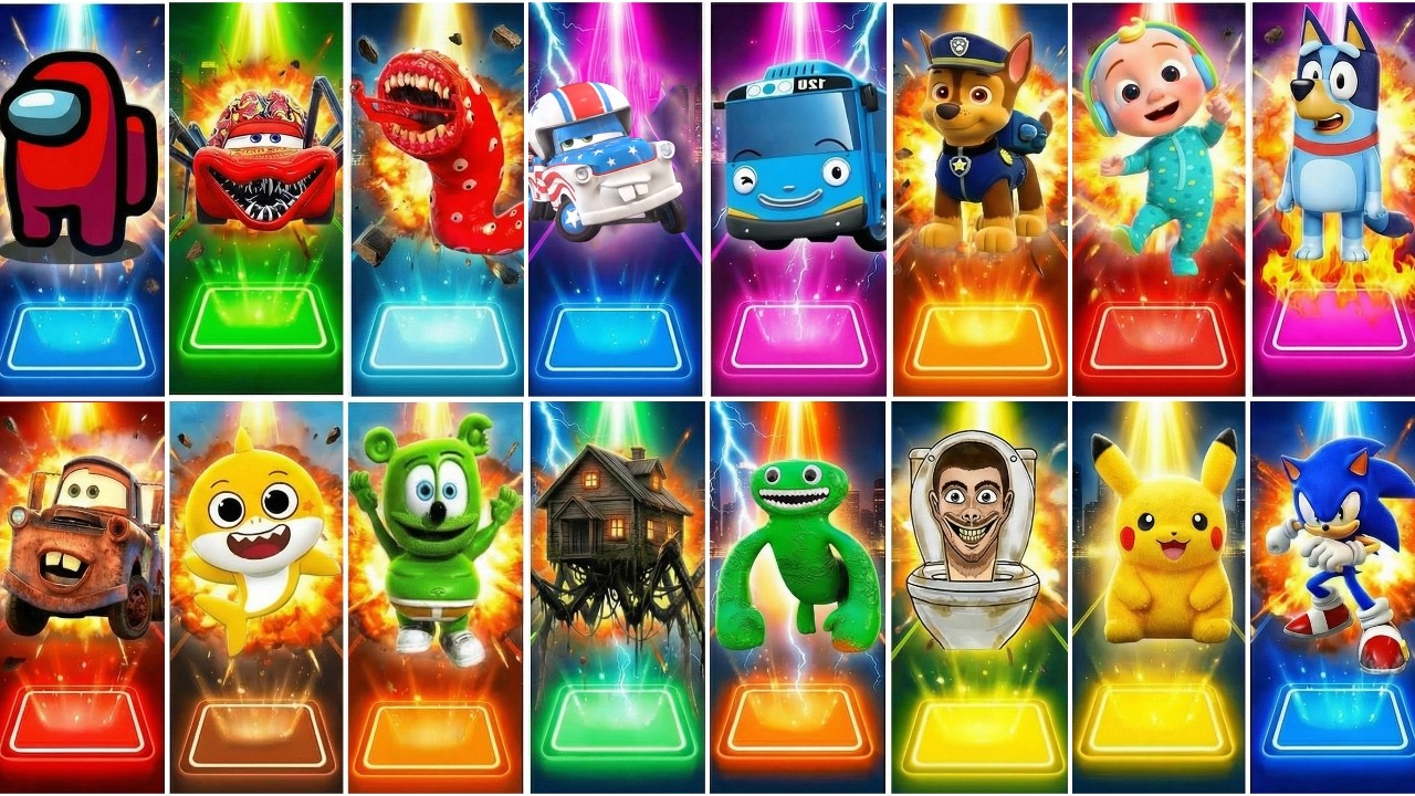 BUS EATER 🆚 SPIDER THOMAS 🆚 MCQUEEN EATER 🆚 PAW PATROL | Tiles Hop