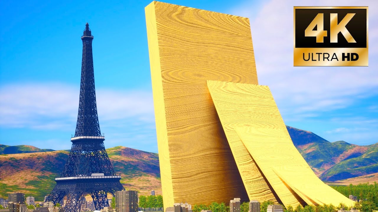 Domino simulation A giant domino destroys the Eiffel Tower!? V2