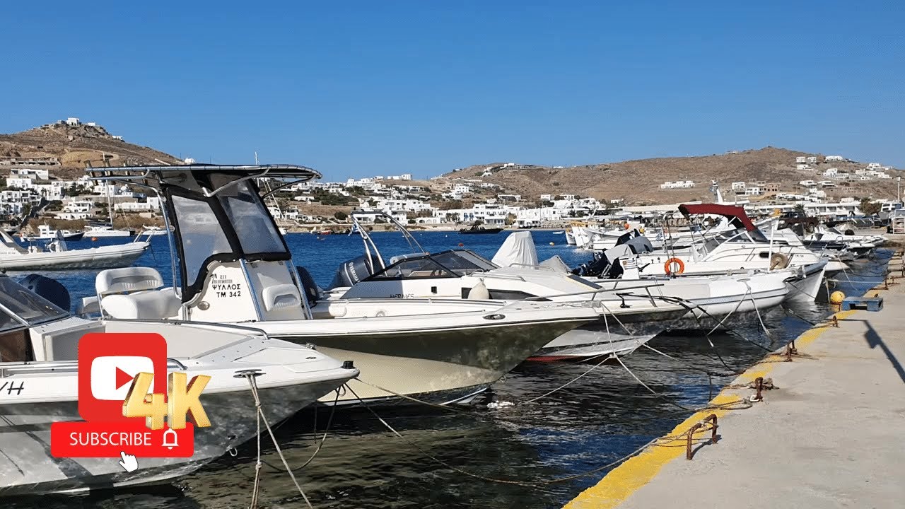 4K | Relaxation | Sitting by Ornos Harbour in Mykonos 🇬🇷