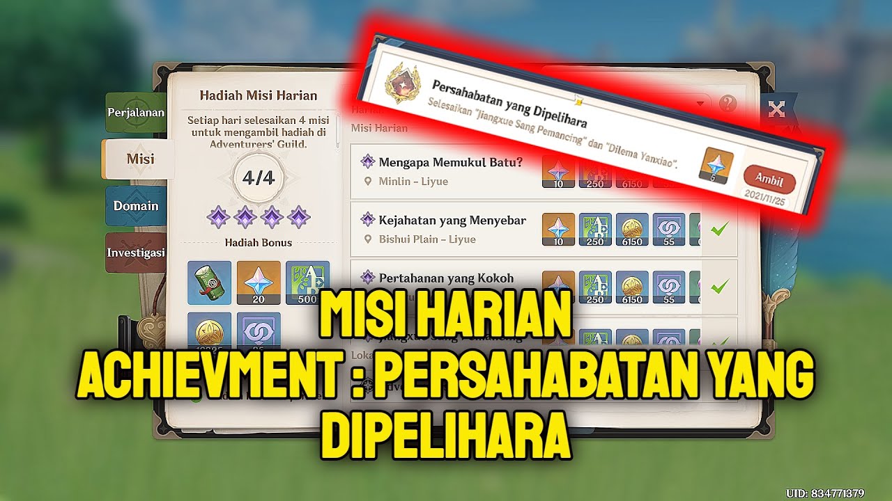 Misi Harian Achievment Persahabatan Yang Dipelihara | Genshin Impact Indonesia