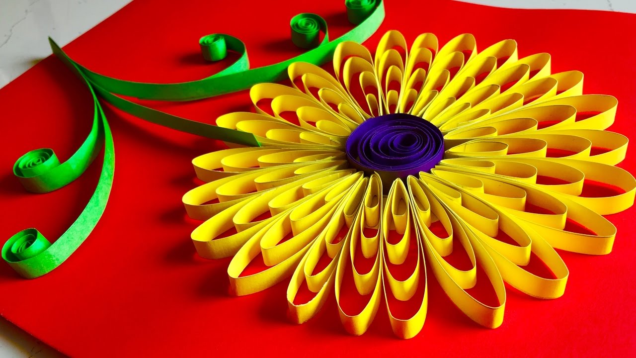 DIY Paper flowers tutorial - Sunflower | Quelling wall hanging decoration - Arts and crafts