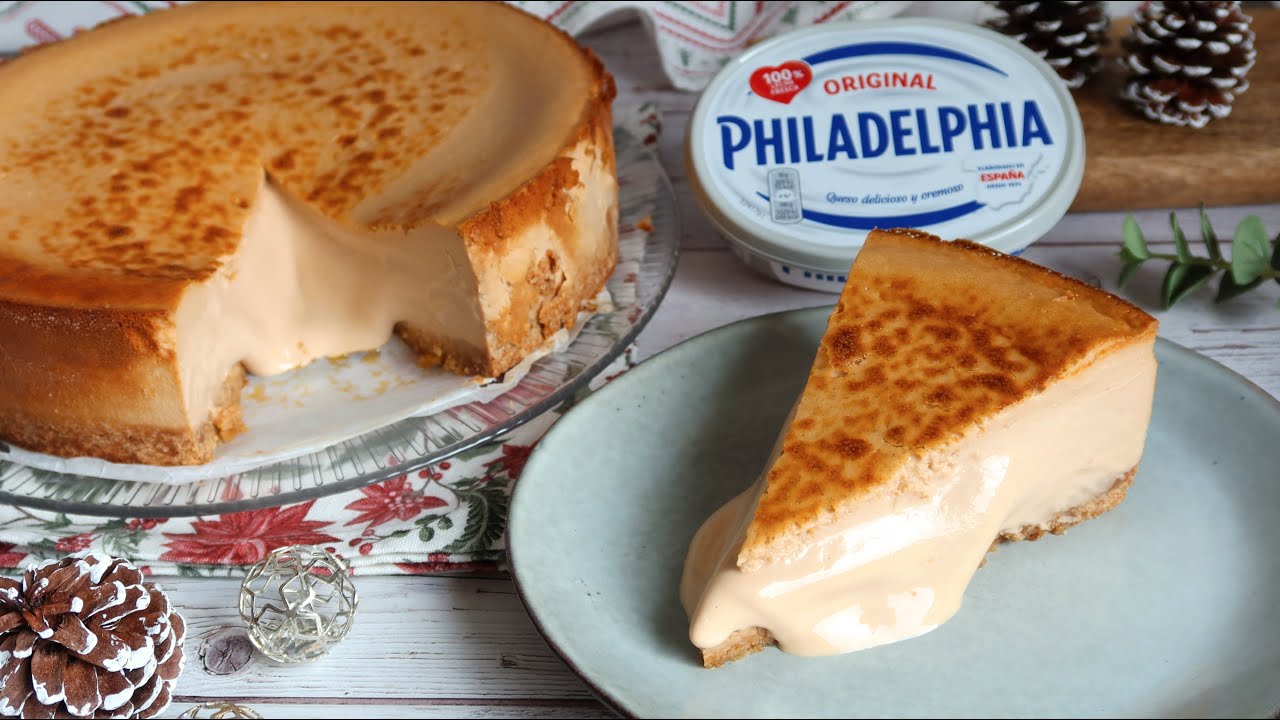 Tarta cremosa de queso Philadelphia con dulce de leche