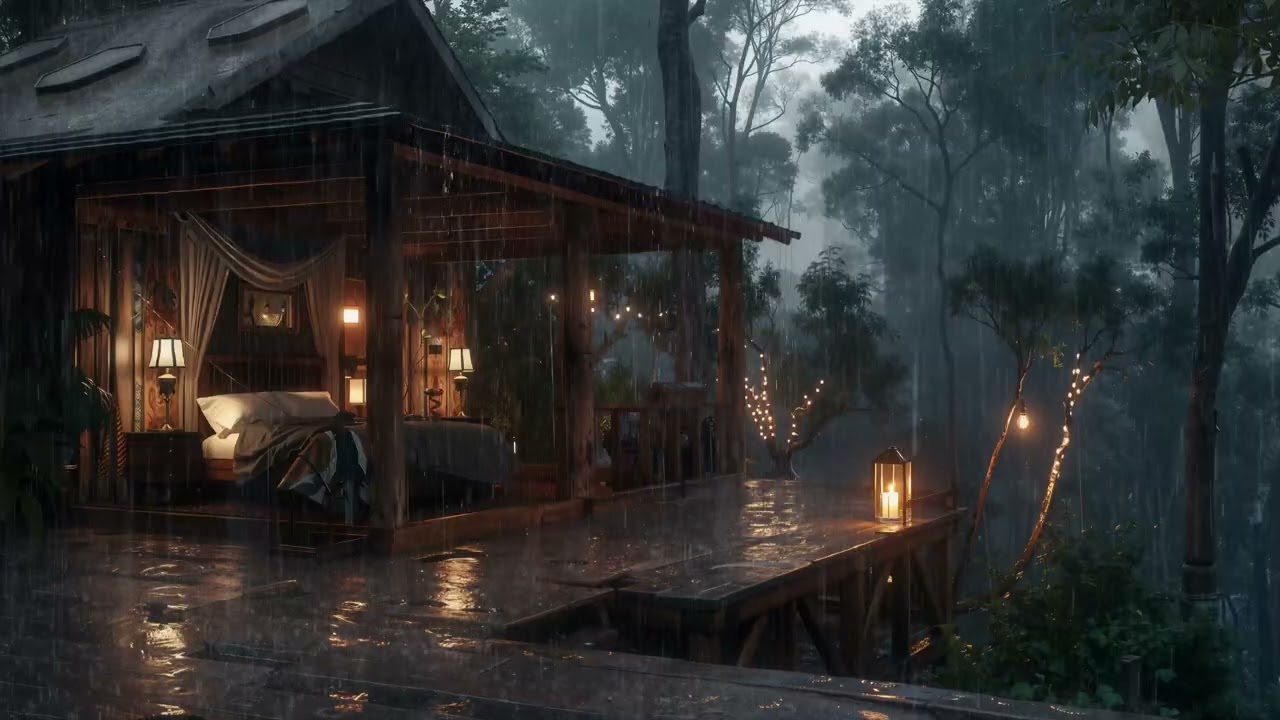 Fall Asleep to ASMR Rain 🌙 Peaceful Cabin in the forest